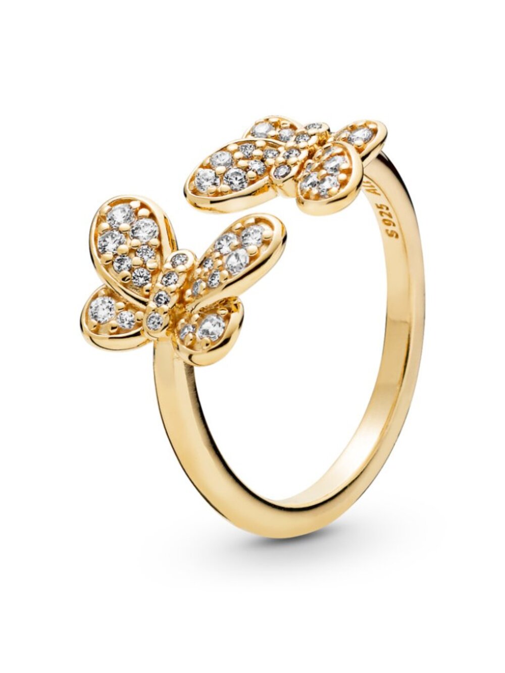 Yellow gold plate Dazzling Butterflies, Clear CZ  Sz 6.75
